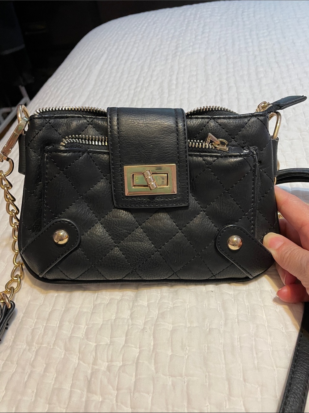 Charming Charlie Small Black Crossbody Purse with Gold Accents